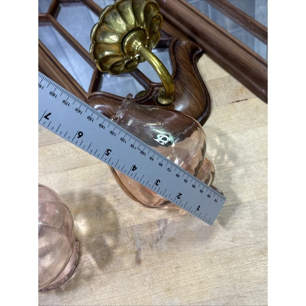 Vintage Gothic Cathedral Wall Sconces Pink Hurricane Glass Mirror Set Of 2